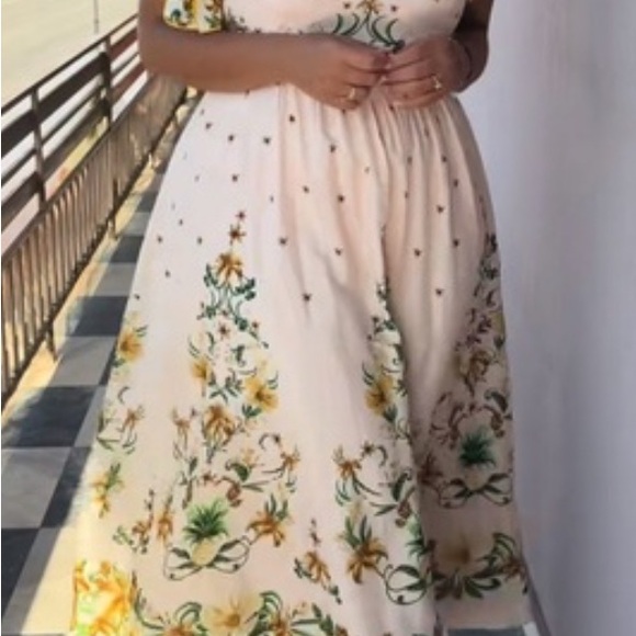 FARM Rio Cream Spring or Summer Green Floral Maxi Dress - Picture 6 of 8